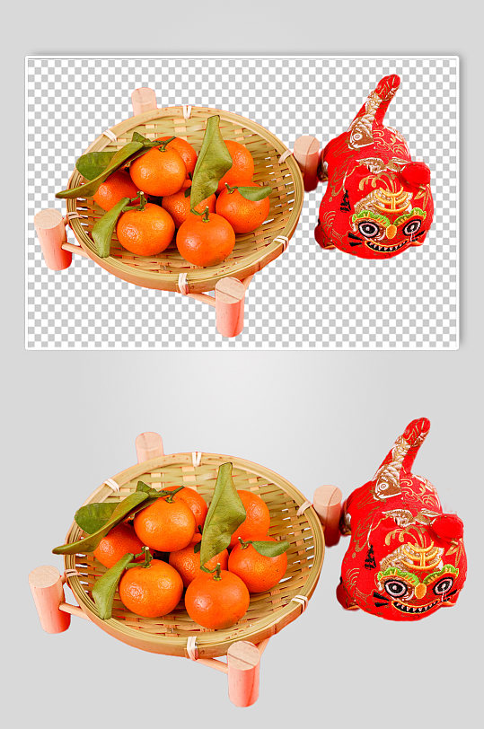 橘子虎头娃春节物品摄影图PNG免抠元素