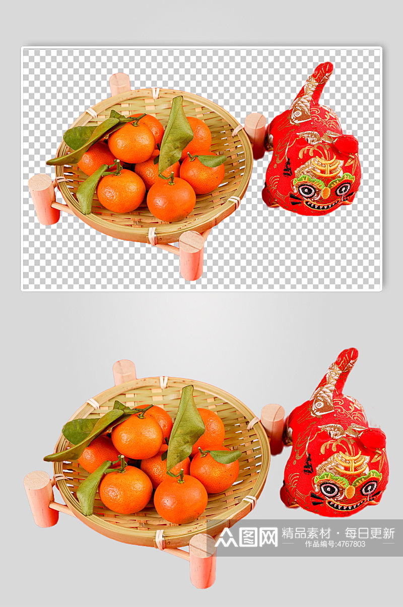 橘子虎头娃春节物品摄影图PNG免抠元素素材