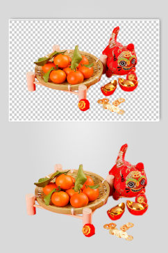 橘子虎头娃春节物品摄影图PNG免抠元素