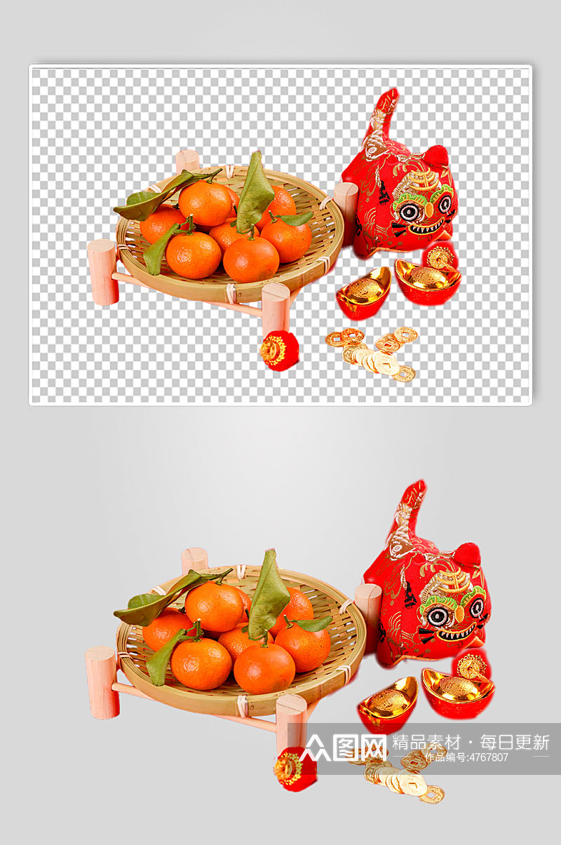 橘子虎头娃春节物品摄影图PNG免抠元素素材