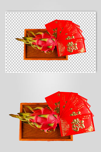 火龙果红包春节物品摄影图PNG免抠元素