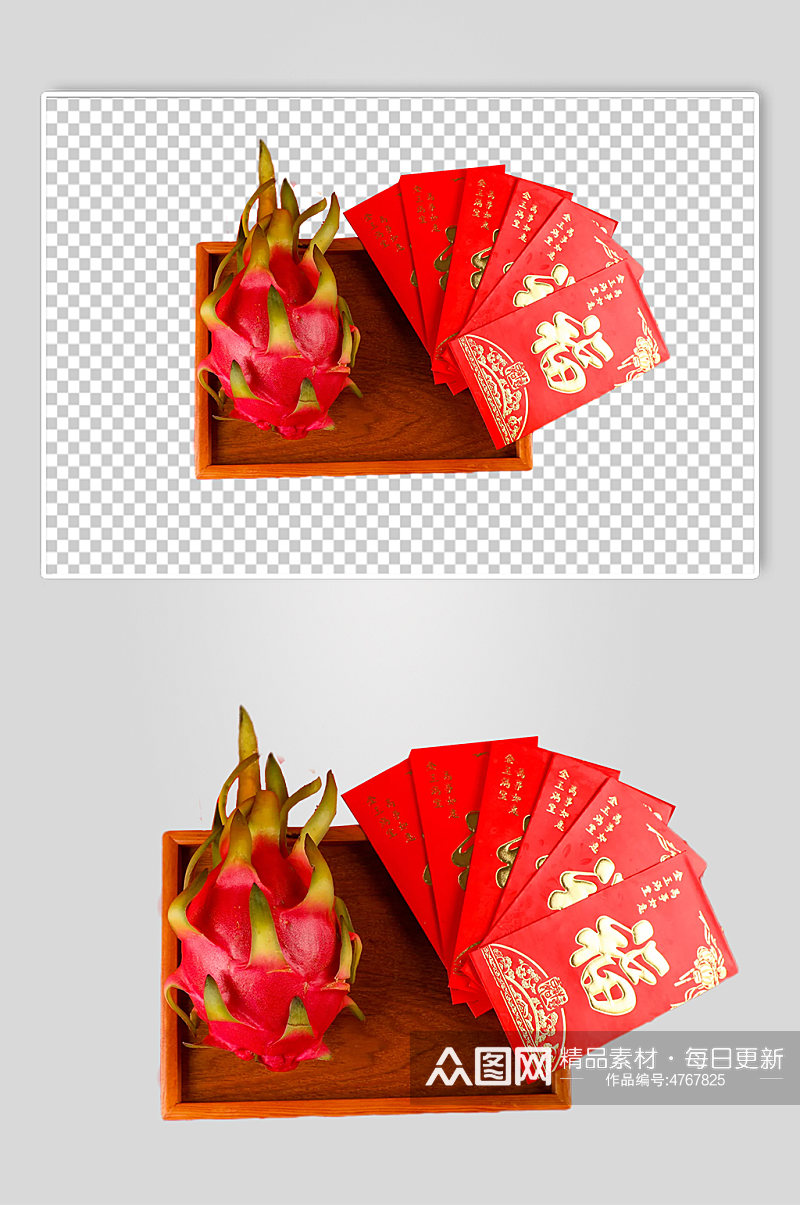 火龙果红包春节物品摄影图PNG免抠元素素材