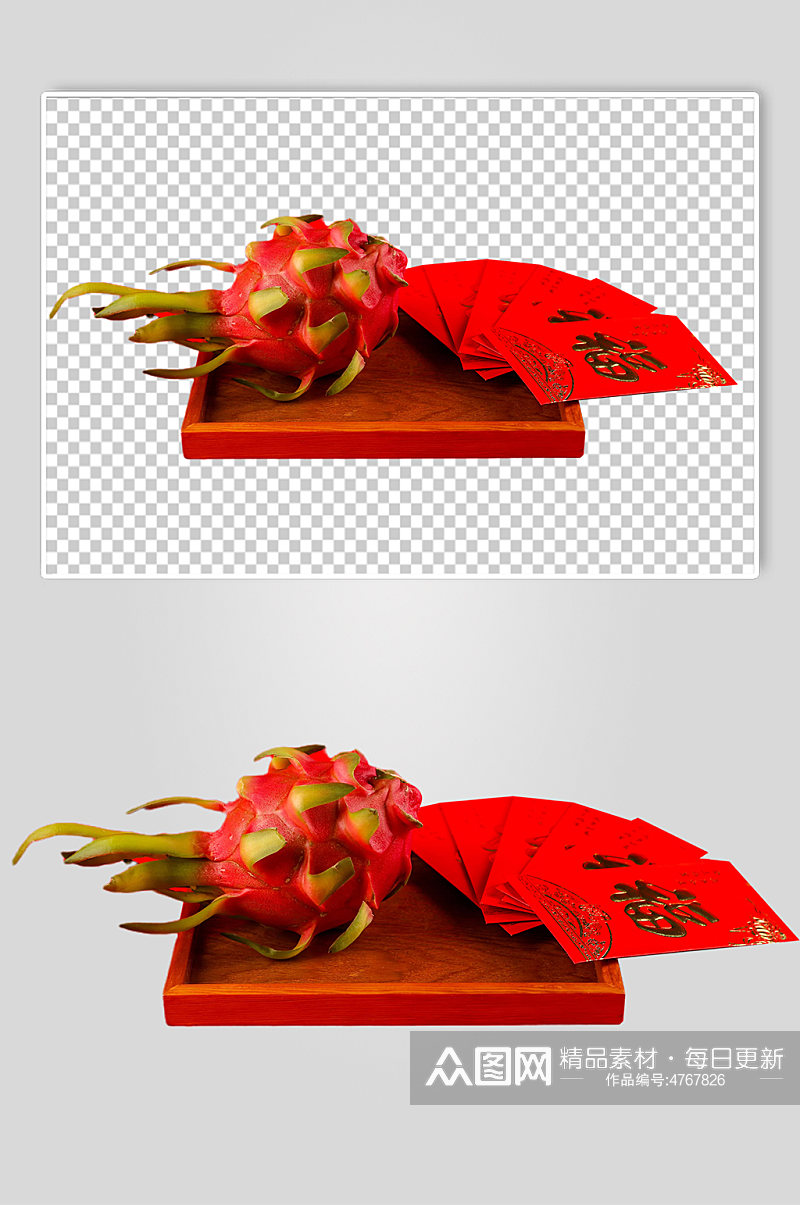 火龙果红包春节物品摄影图PNG免抠元素素材