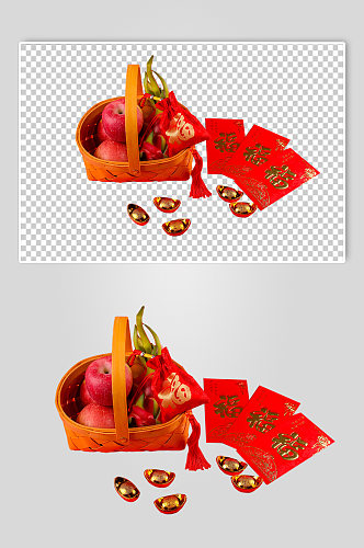 水果篮红包春节物品摄影图PNG免抠元素
