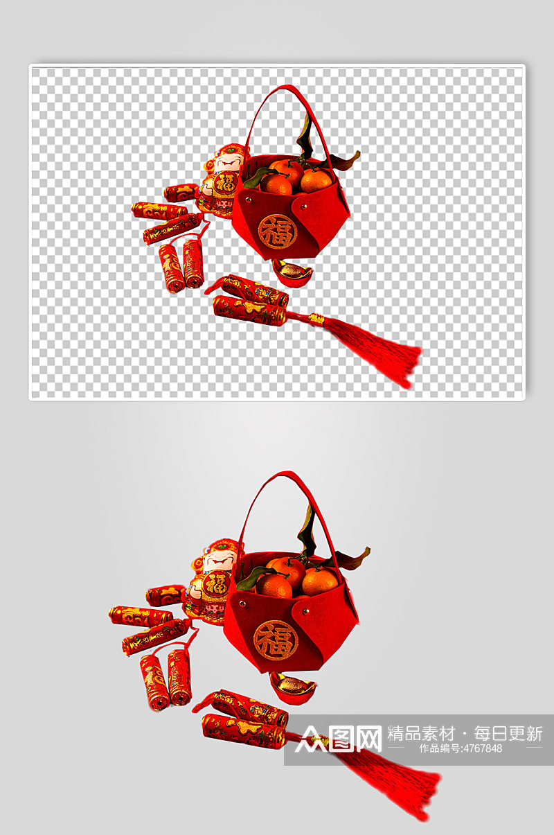 鞭炮橘子春节物品摄影图PNG免抠元素素材