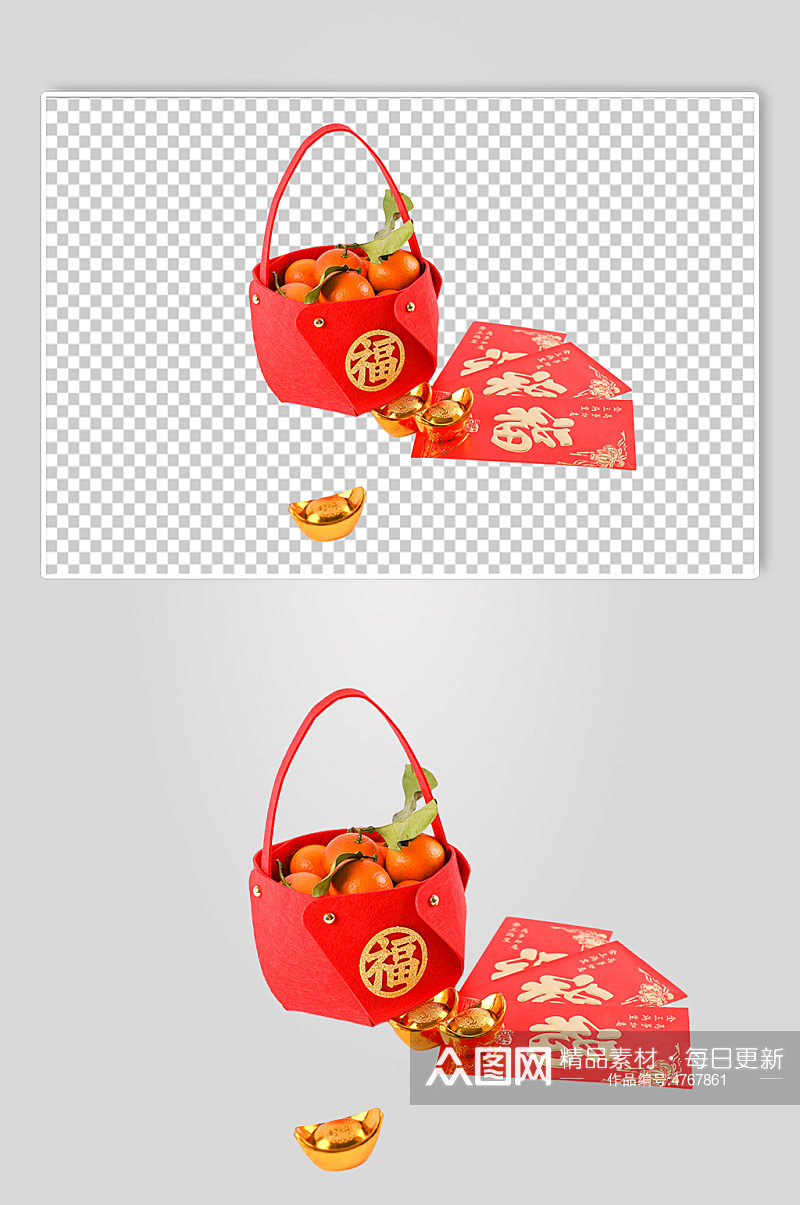 红包橘子春节物品摄影图PNG免抠元素素材
