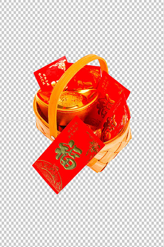 红包篮子元宝春节物品摄影图PNG免抠元素