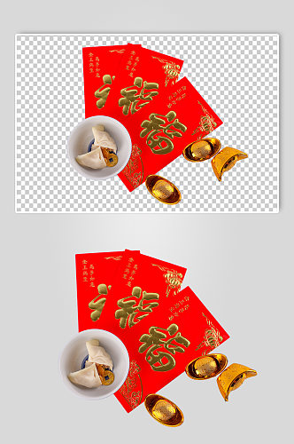 新年饺子红包春节物品摄影图PNG免抠元素