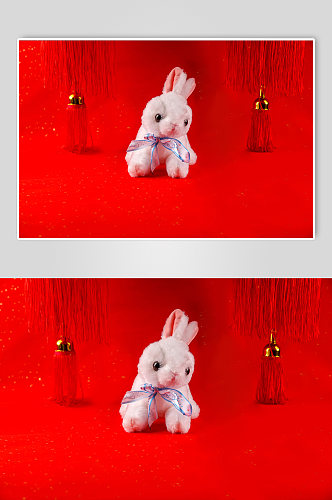 兔年兔子玩偶春节物品元素背景摄影图片