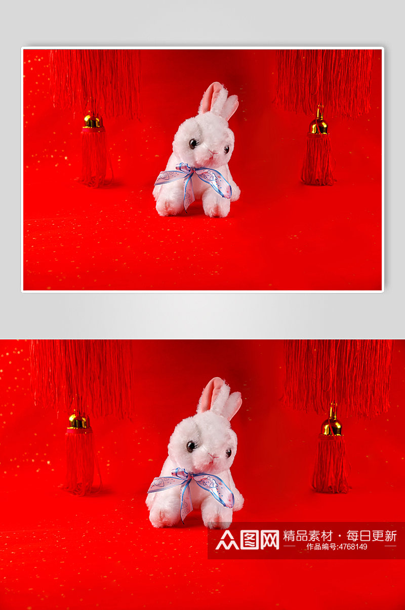 兔年兔子玩偶春节物品元素背景摄影图片素材