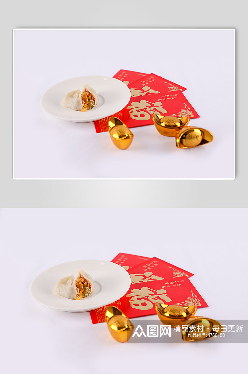 金元宝红包饺子春节物品元素背景摄影图片素材