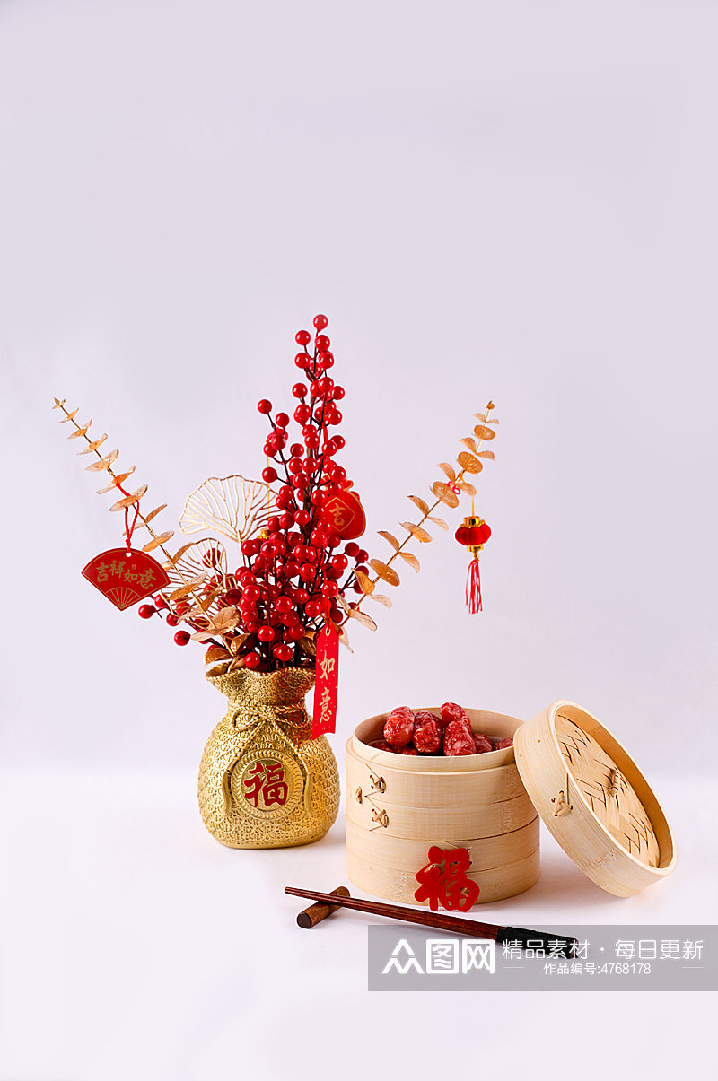 新年蒸笼腊肠春节物品元素背景摄影图片素材