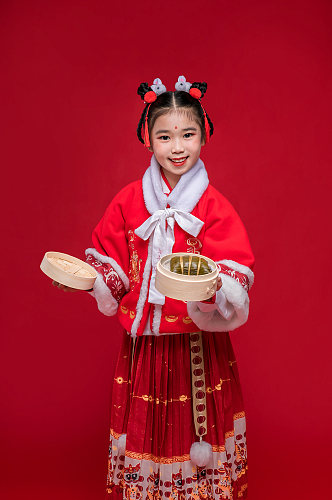 蒸笼粽子国潮新年兔年儿童人物摄影图精修