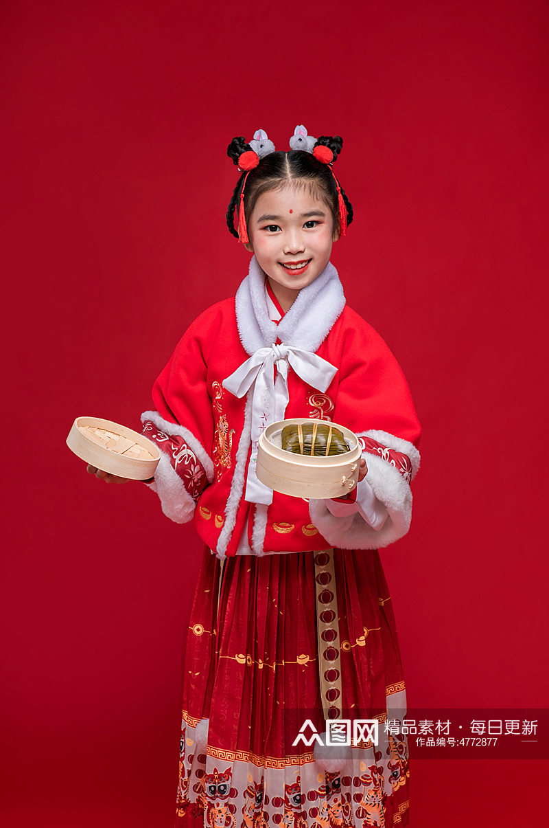 蒸笼粽子国潮新年兔年儿童人物摄影图精修素材
