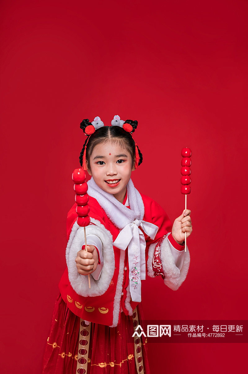 拿糖葫芦福娃新年兔年儿童人物摄影图精修素材