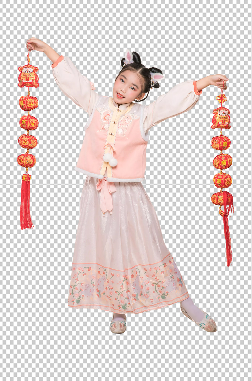 新年灯笼兔年儿童人物免抠PNG摄影图片素材