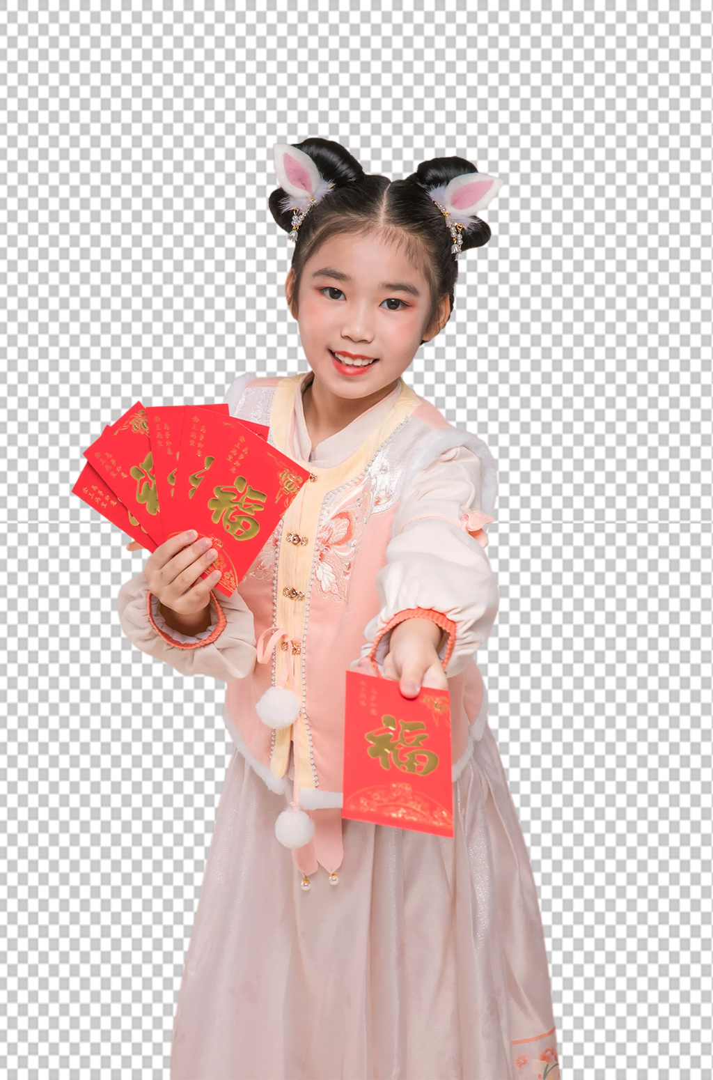 发红包汉服兔年儿童人物免抠PNG摄影图片素材