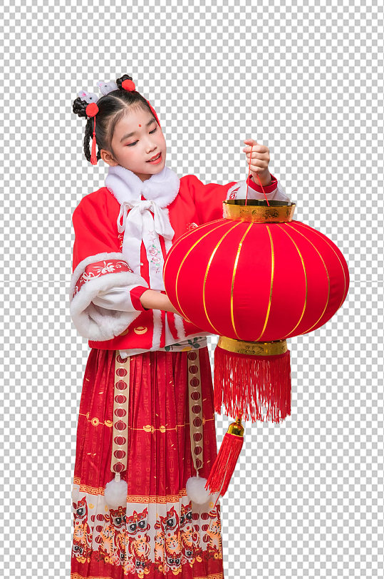 国潮拿灯笼兔年儿童人物免抠png摄影图片
