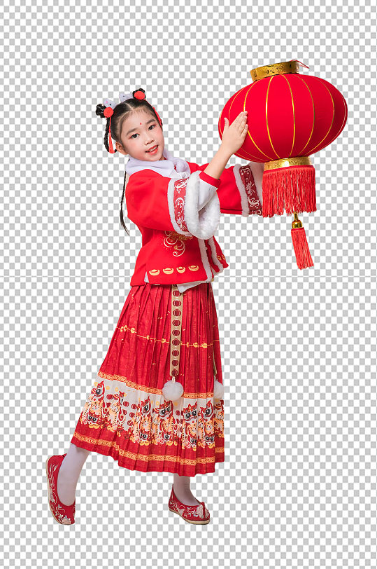 拿红灯笼兔年儿童人物免抠png摄影图片