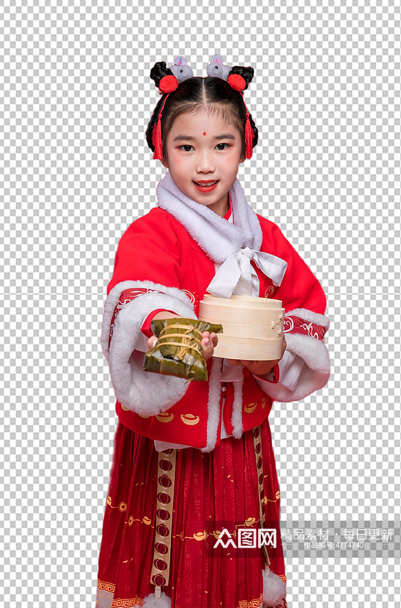 新年拿粽子兔年儿童人物免抠PNG摄影图片素材