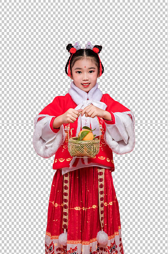春节拿橘子兔年儿童人物免抠PNG摄影图片