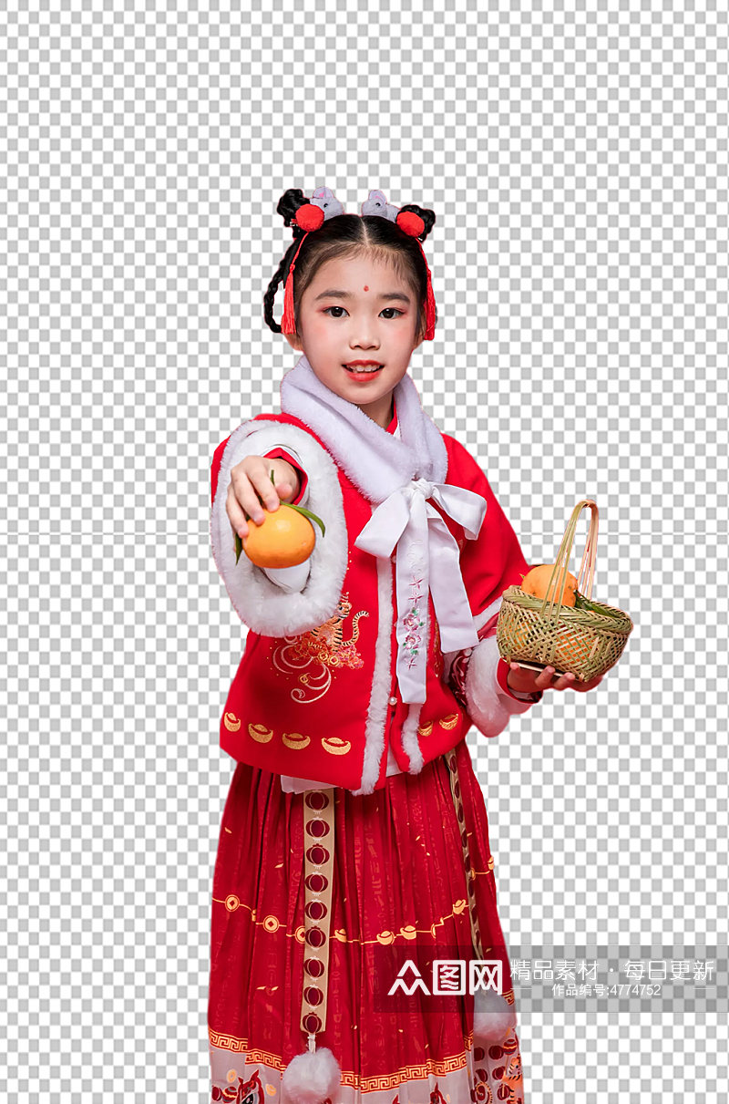 新年拿橘子兔年儿童人物免抠PNG摄影图片素材