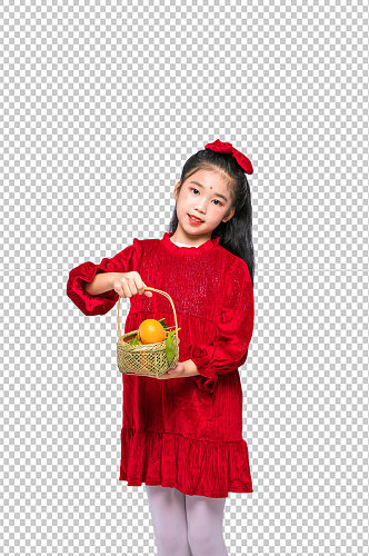 新年拿橘子砂糖橘兔年儿童人物免抠PNG摄影图片