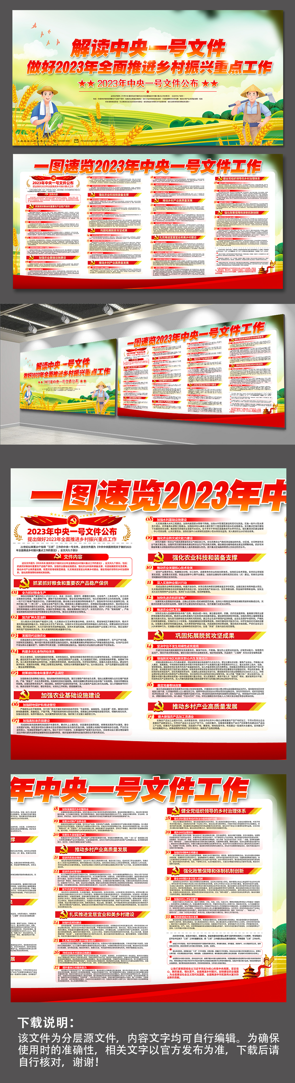 全面推进乡村振兴战略中央一号文件党建展板素材