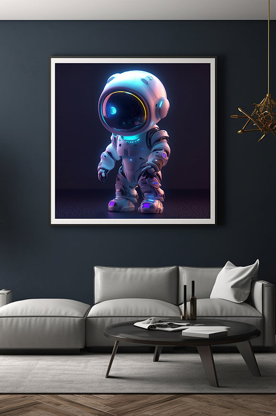 炫酷机器人Q版宇宙太空宇航员模型装饰画-众图网