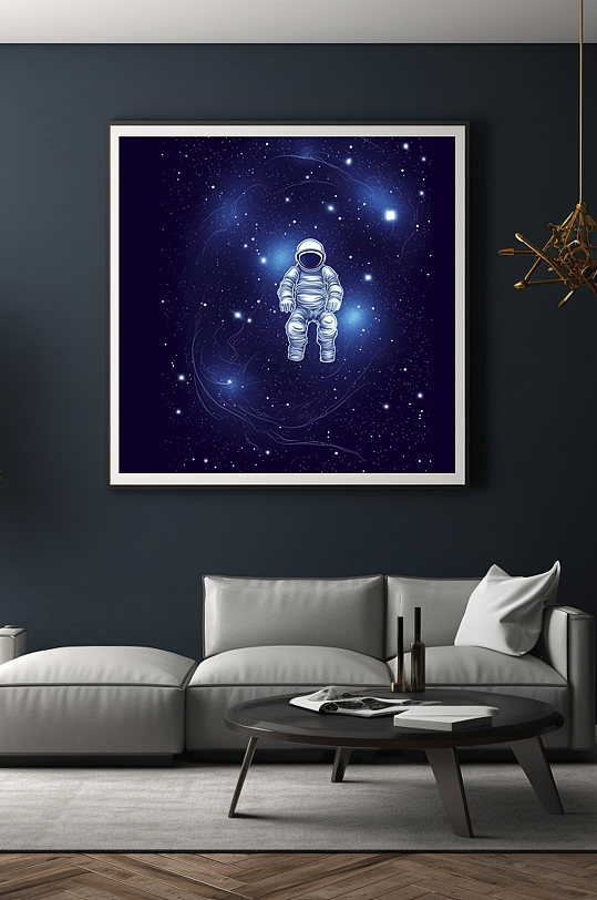 简约线条Q版宇宙太空宇航员模型装饰画
