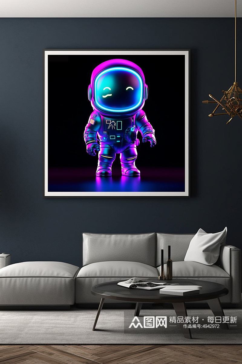 霓虹灯机器人Q版宇宙太空宇航员模型装饰画素材