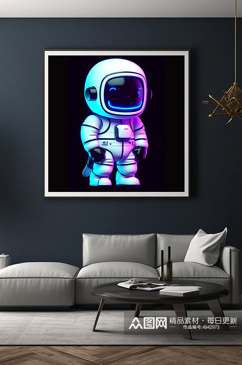 炫酷机器人Q版宇宙太空宇航员模型装饰画素材