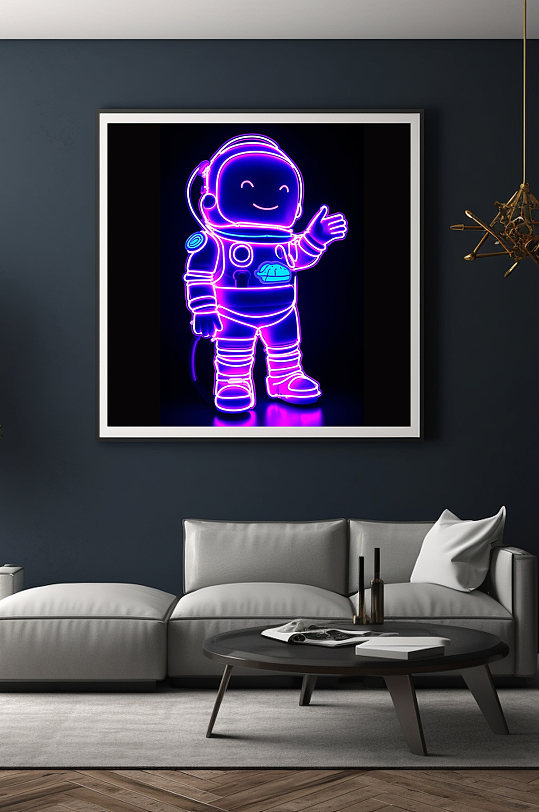 霓虹灯机器人Q版宇宙太空宇航员模型装饰画