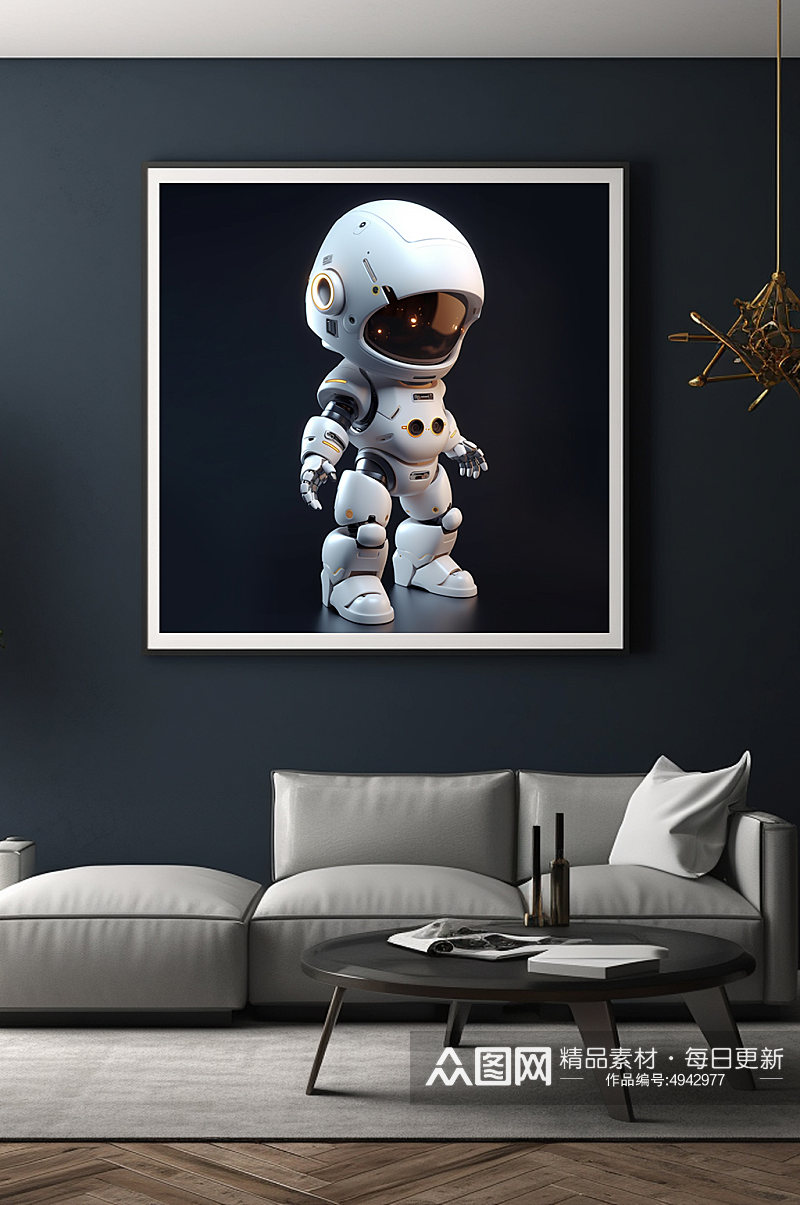 炫酷机器人Q版宇宙太空宇航员模型装饰画素材