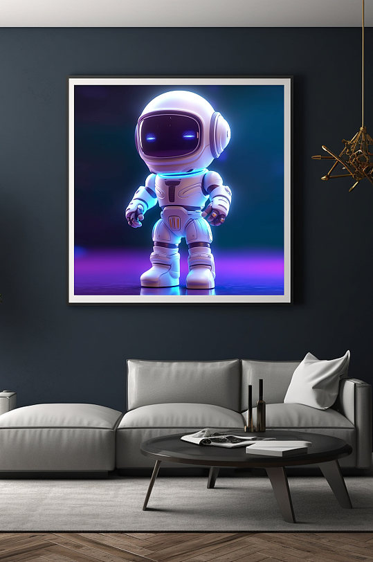 炫酷机器人Q版宇宙太空宇航员模型装饰画-众图网