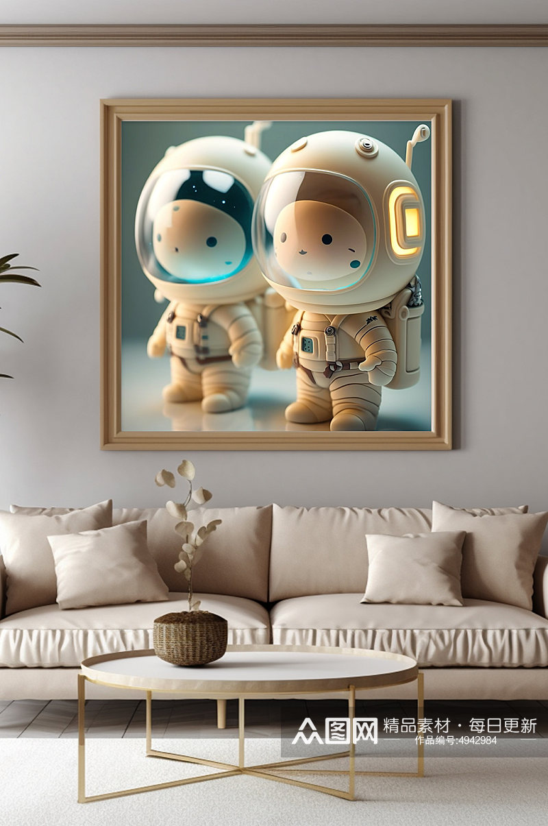 双人卡通儿童Q版宇宙太空宇航员装饰画素材