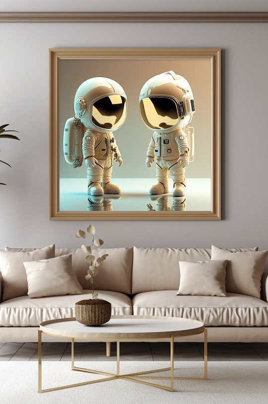 双人卡通儿童Q版宇宙太空宇航员装饰画