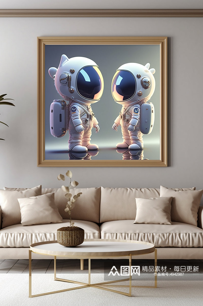 双人卡通儿童Q版宇宙太空宇航员装饰画素材