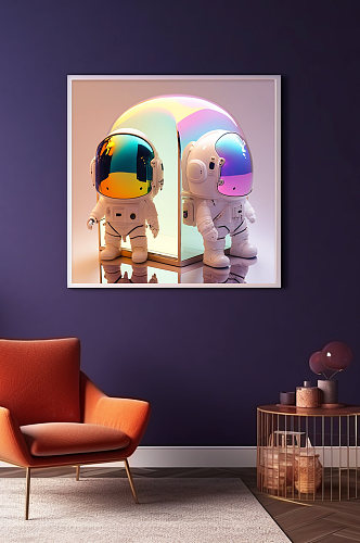 创意炫彩儿童Q版宇宙太空宇航员装饰画
