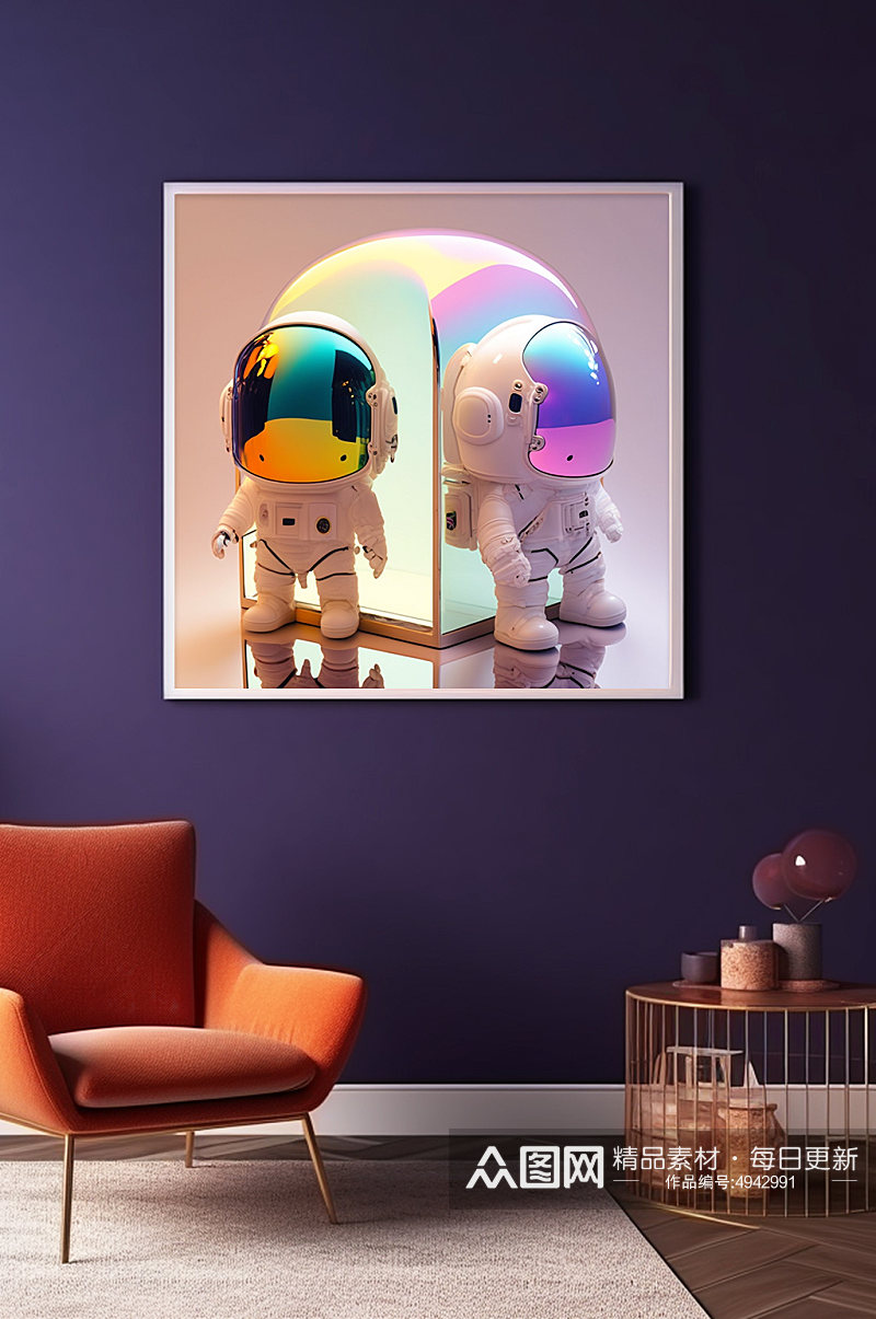 创意炫彩儿童Q版宇宙太空宇航员装饰画素材