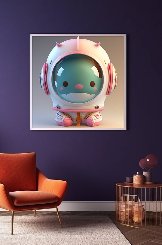 小動(dòng)物Q版宇宙太空宇航員兒童裝飾畫