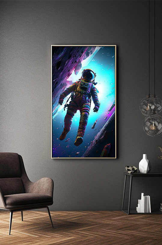 梦幻绚烂宇宙太空宇航员插画装饰画-众图网