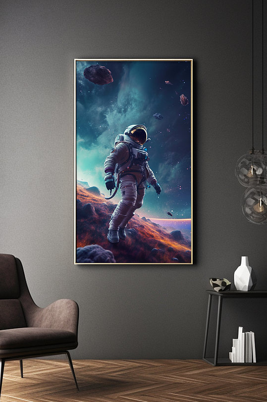 时尚绚烂宇宙太空宇航员插画装饰画-众图网