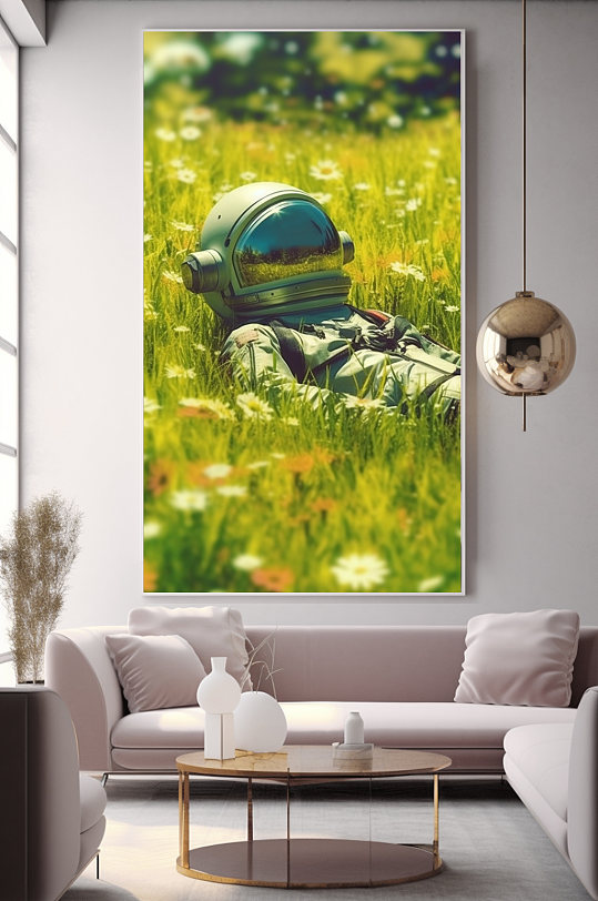 浪漫草地宇宙太空宇航员插画装饰画-众图网