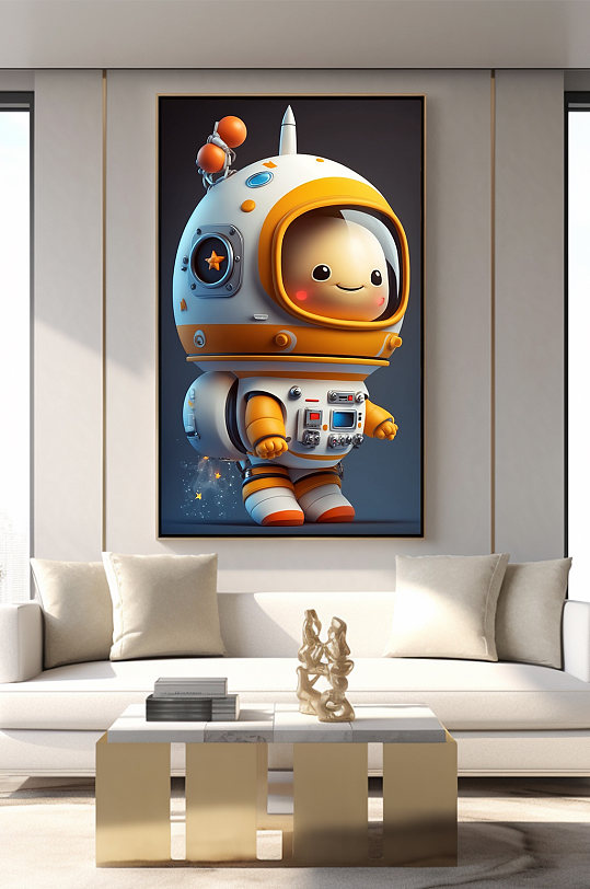 创意儿童Q版宇宙太空宇航员装饰画