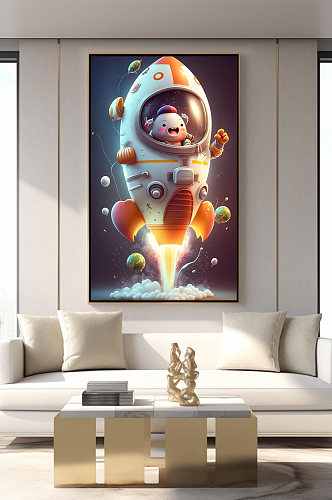 创意火箭儿童Q版宇宙太空宇航员装饰画