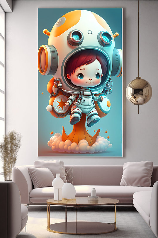创意儿童Q版宇宙太空宇航员装饰画