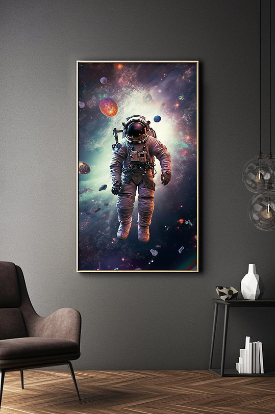 绚烂宇宙太空宇航员插画装饰画-众图网