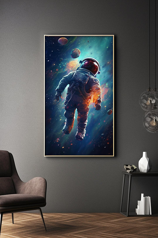 绚烂宇宙太空宇航员插画装饰画-众图网