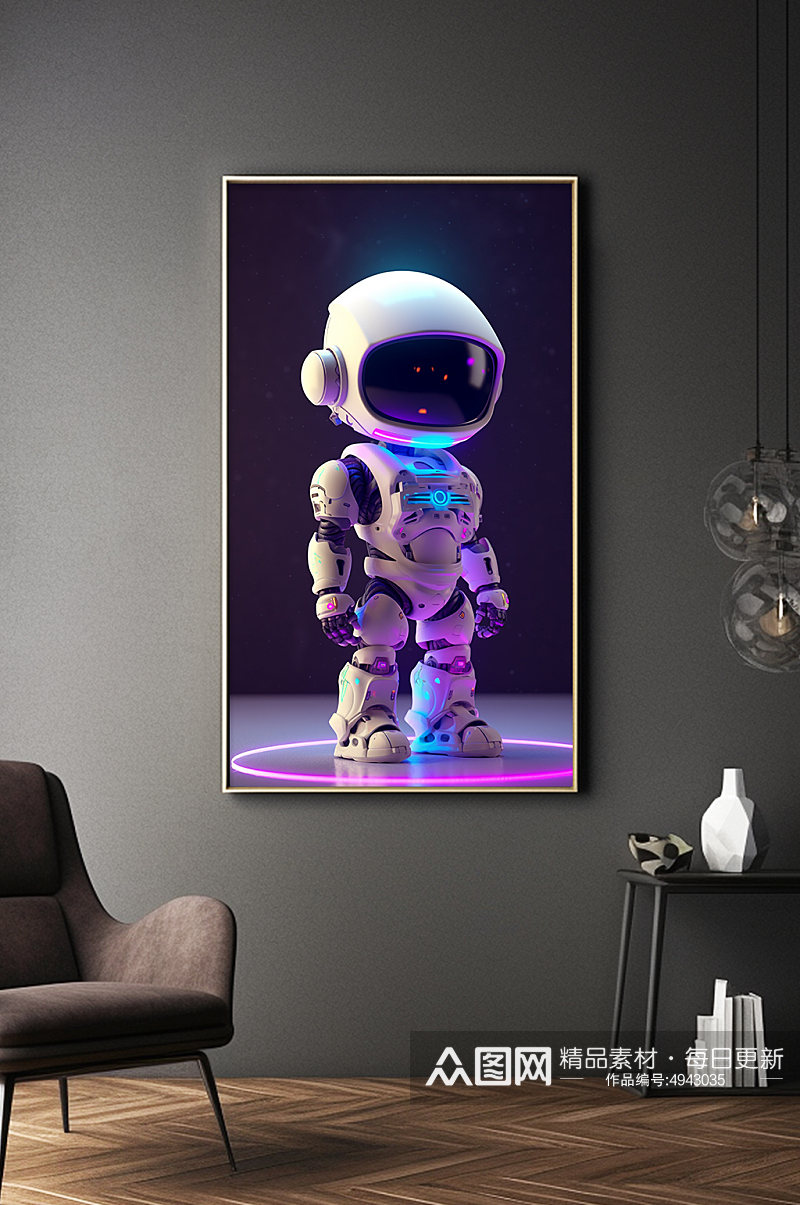 机器人Q版宇宙太空宇航员模型装饰画素材